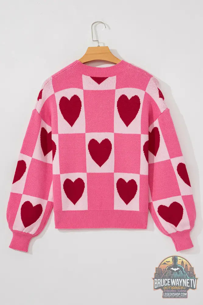 Pull ras du cou à carreaux rose Love Heart pour la Saint-Valentin - Sweaters & Cardigans/Sweaters