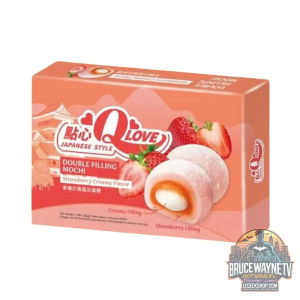 QLove Strawberry Creamy Double Filling Mochi mochis fourrés au goût de fraise de 180 g (Lot de 24) - Snacks & boissons