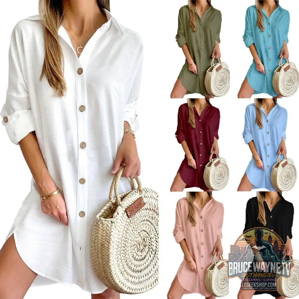 Robe Chemise Automne Manches Longues Col Boutons Casual - Robe Femme
