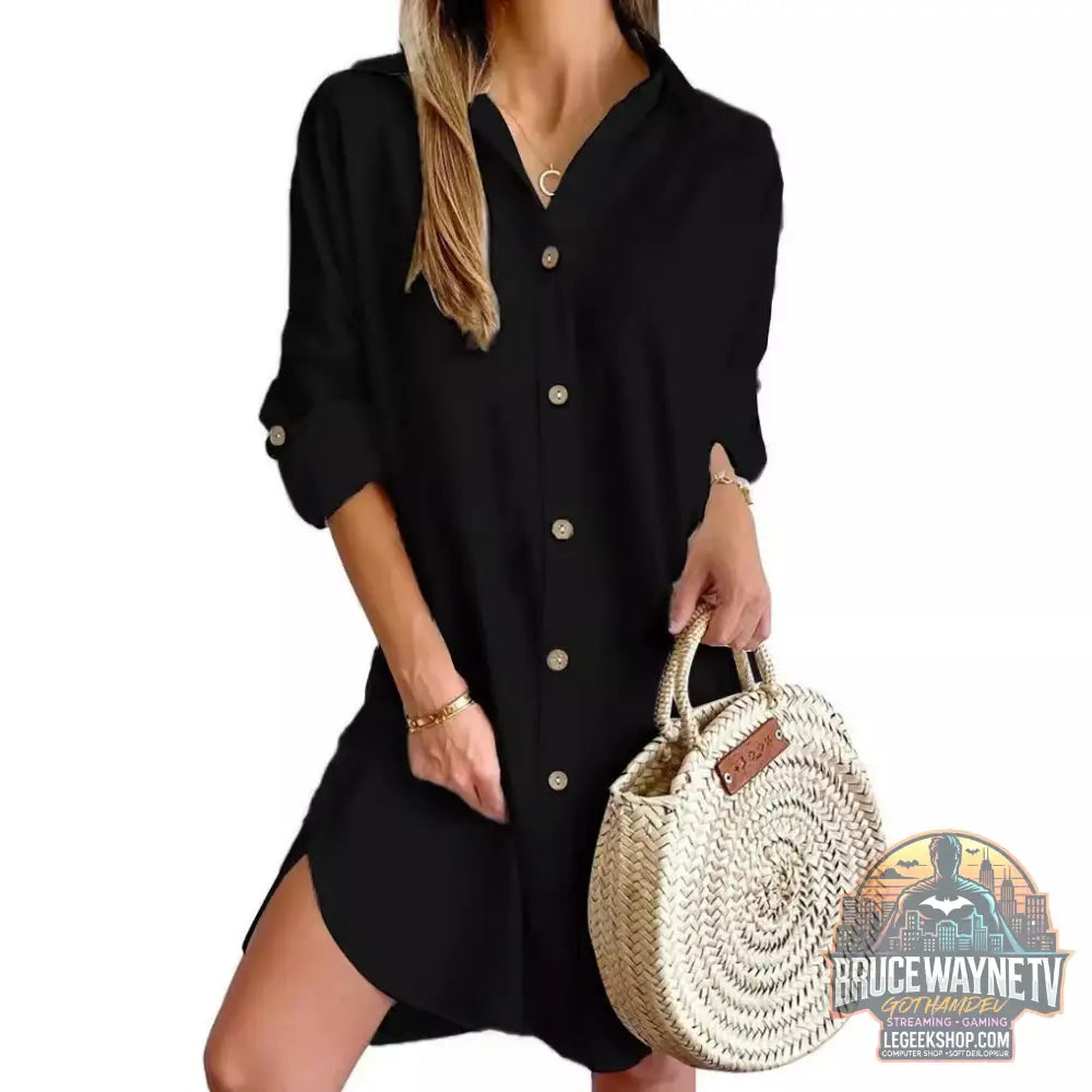 Robe Chemise Automne Manches Longues Col Boutons Casual - Robe Femme