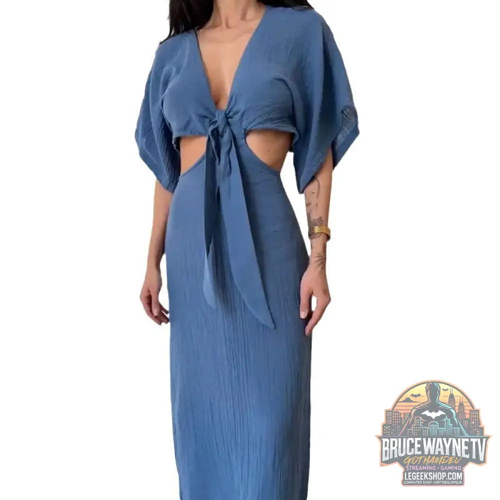 Robe Été Longue Décolleté V Ajourée Taille Élastique - Robe Été