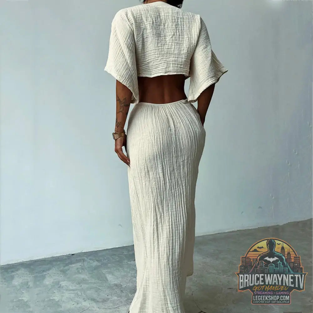 Robe Été Longue Décolleté V Ajourée Taille Élastique - Robe Été