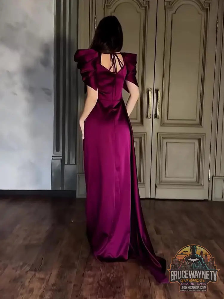Robe Soirée Longue Manches Bouffantes Plissée Fendue - Robe Soirée