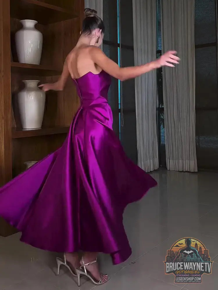 Robe Soirée Longue Satin Bustier Jupe Ample Élégante - Robe Soirée