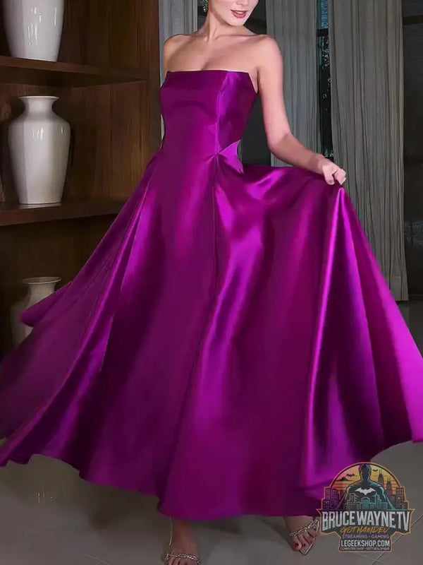 Robe Soirée Longue Satin Bustier Jupe Ample Élégante - Robe Soirée