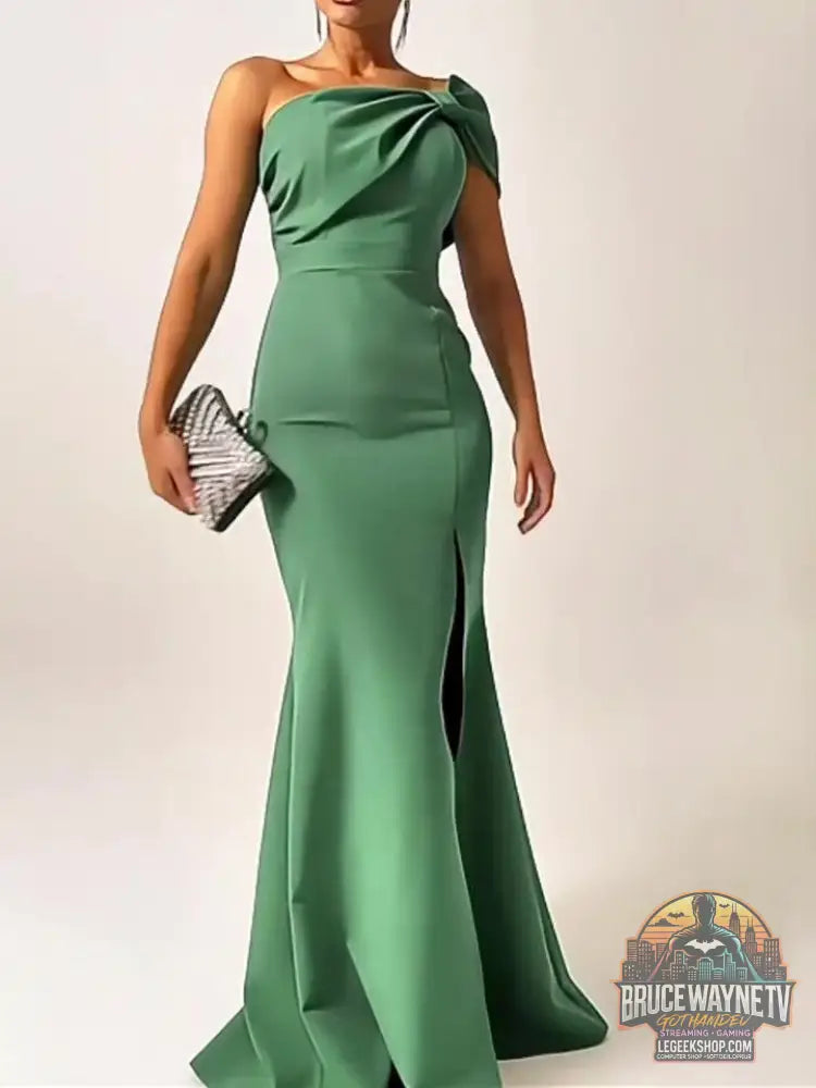 Robe Soirée Longue Verte Bustier Nœud Élégante Slim - Robe Soirée