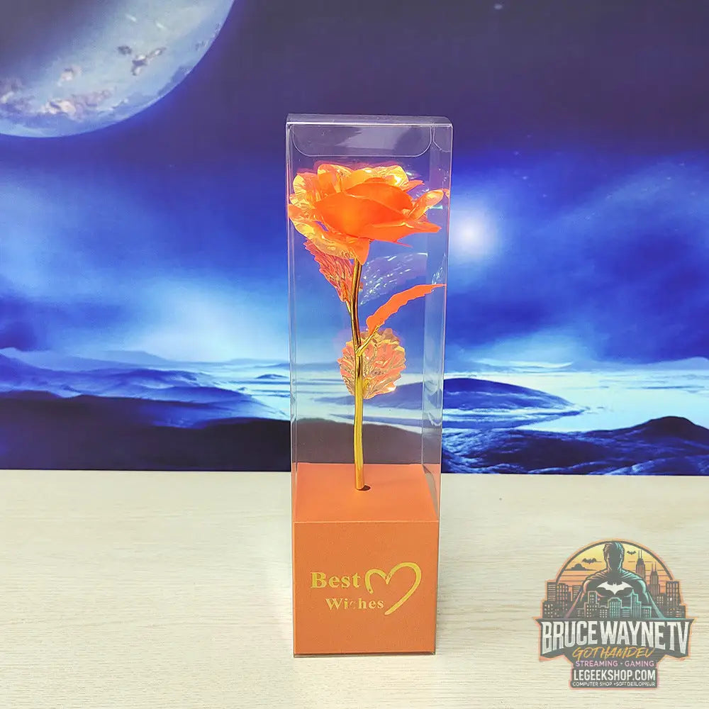 Rose Artificielle Dorée Feuille Or Cadeau Saint-Valentin - Orange - Fleur Artificielle