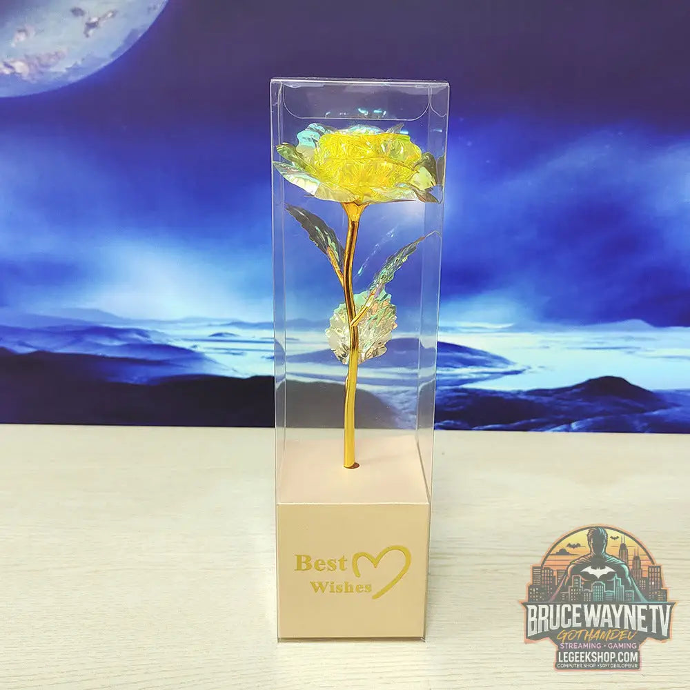 Rose Artificielle Dorée Feuille Or Cadeau Saint-Valentin - Yellow - Fleur Artificielle