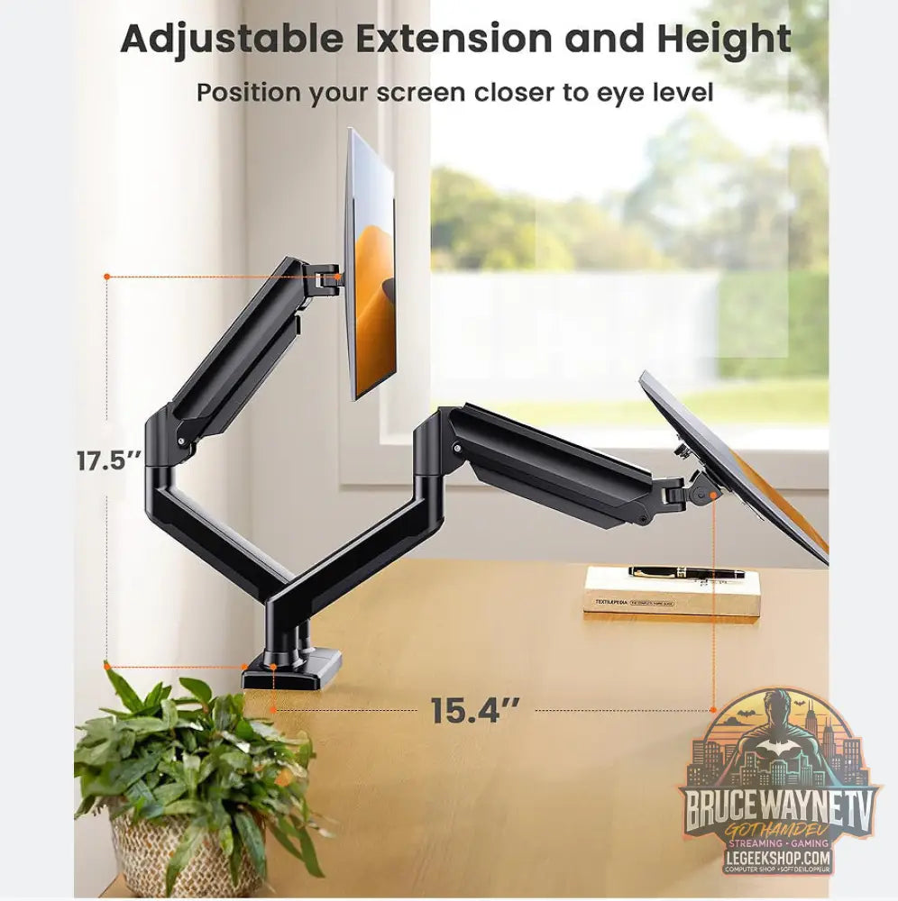 Support Double Écran 32 Pouces Réglable Bureau Ergonomique - Black - Support Écran