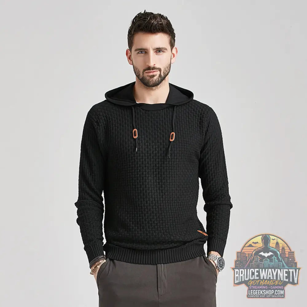 Sweat Capuche Homme Coton Motif Brocart Loose - Black / S - Sweat à Capuche Homme