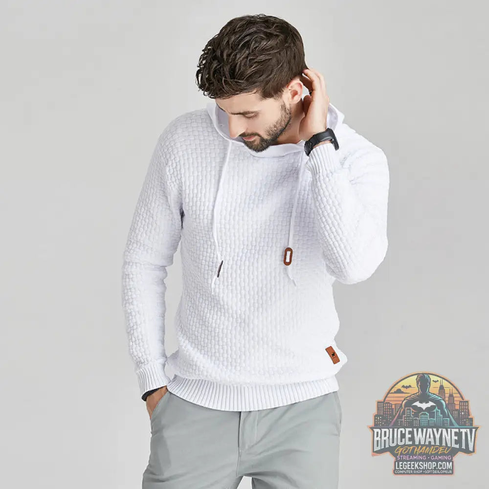 Sweat Capuche Homme Coton Motif Brocart Loose - White / S - Sweat à Capuche Homme