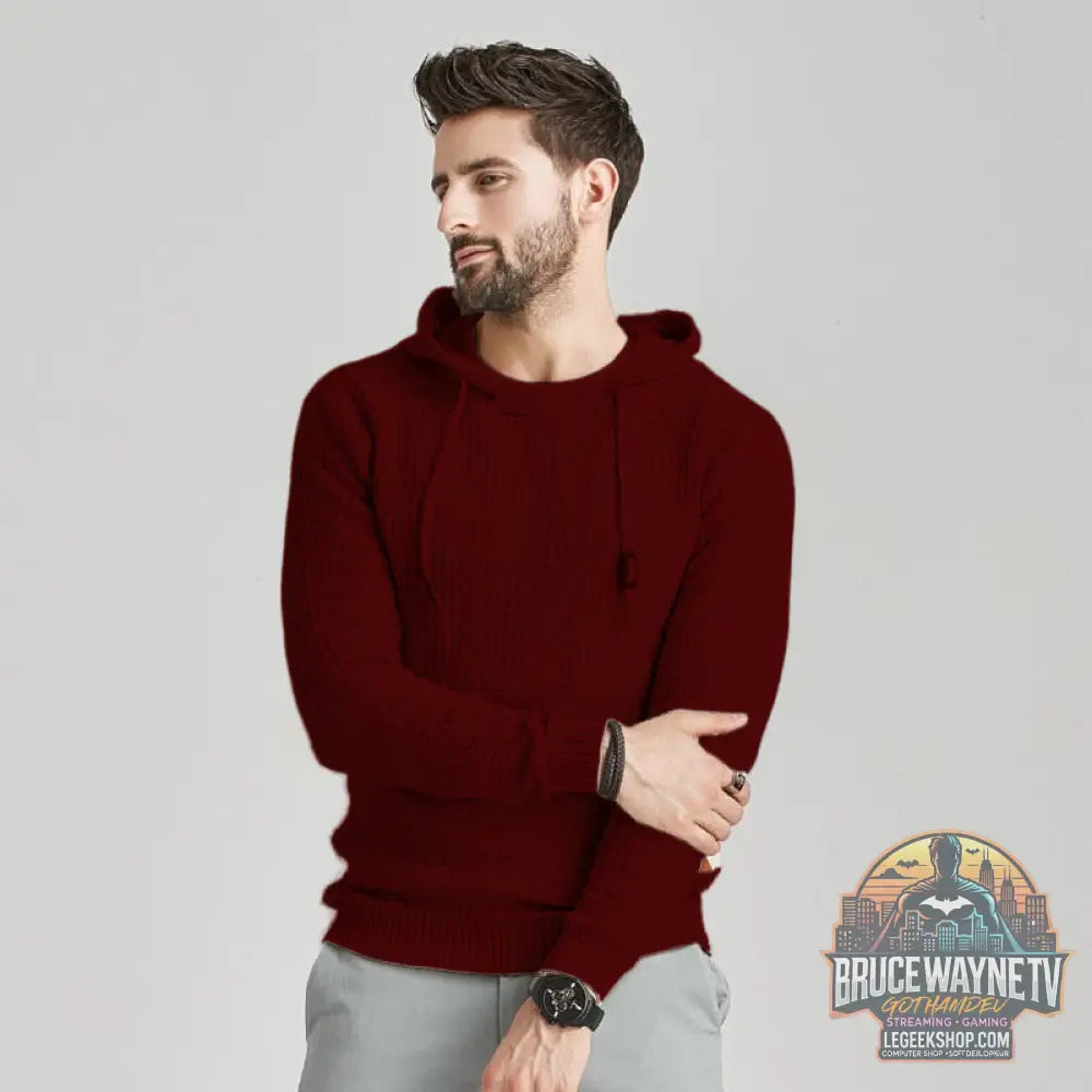 Sweat Capuche Homme Coton Motif Brocart Loose - Wine Red / S - Sweat à Capuche Homme