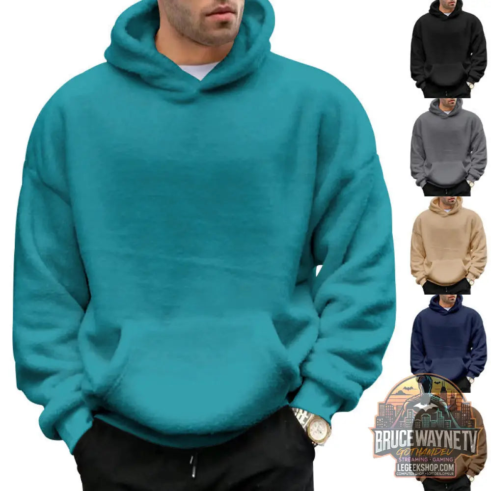 Sweat Capuche Homme Velours Double Face Poches Peluche - Sweat Homme