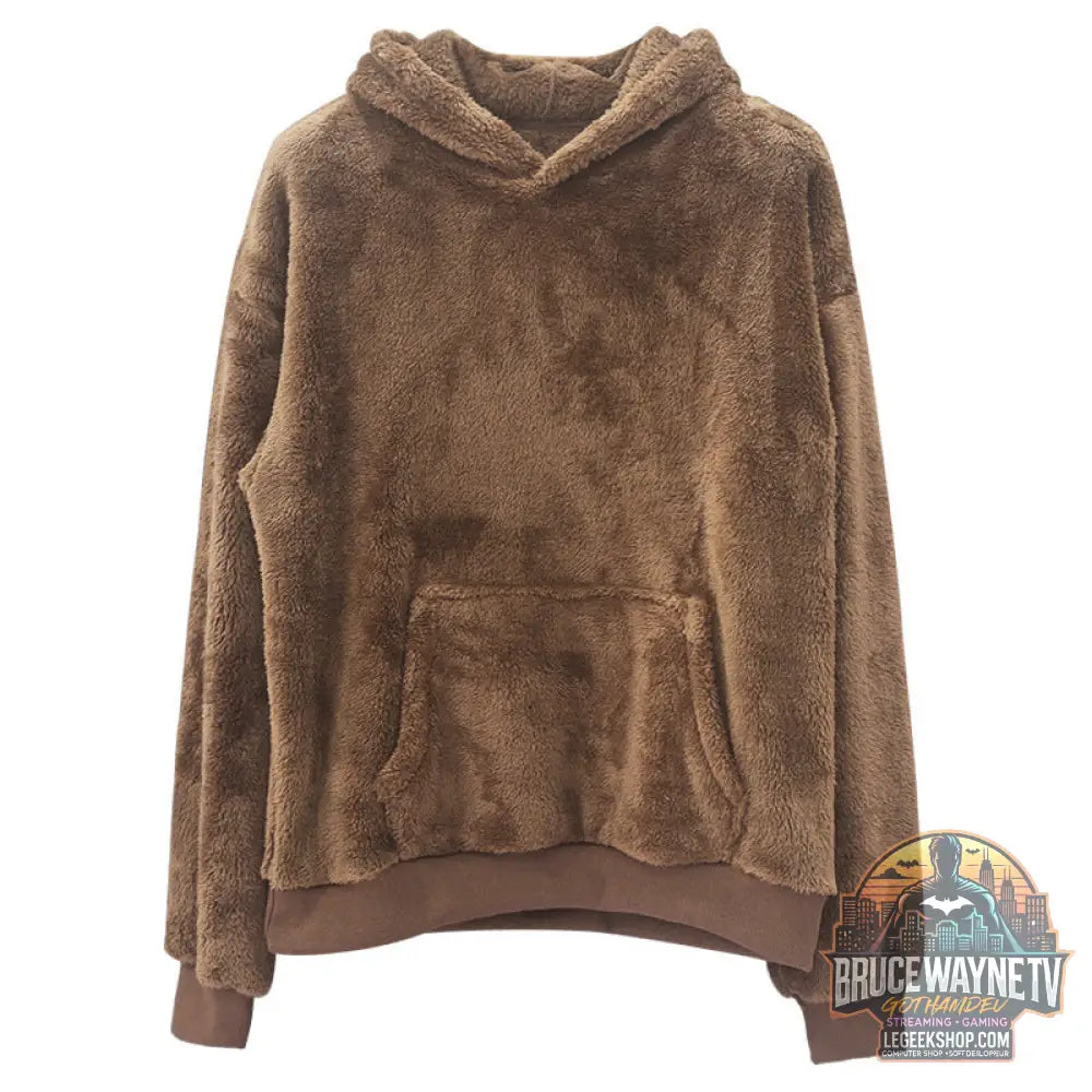 Sweat Capuche Homme Velours Double Face Poches Peluche - Dark Brown / S - Sweat Homme