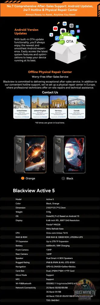 Tablette robuste Blackview Active 5 [sans chargeur UE] 6 Go + 128 Go 8,68’’ Android 15 IPS 6600 mAh Doke AI 16 MP NFC