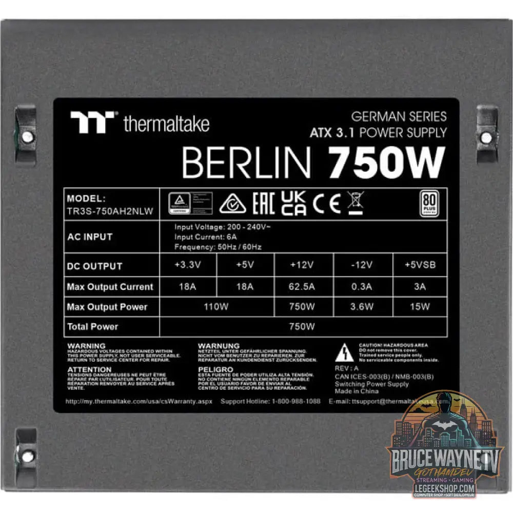 Thermaltake BERLIN 750W ATX3.1, alimentation PC - Thermaltake - vue 7