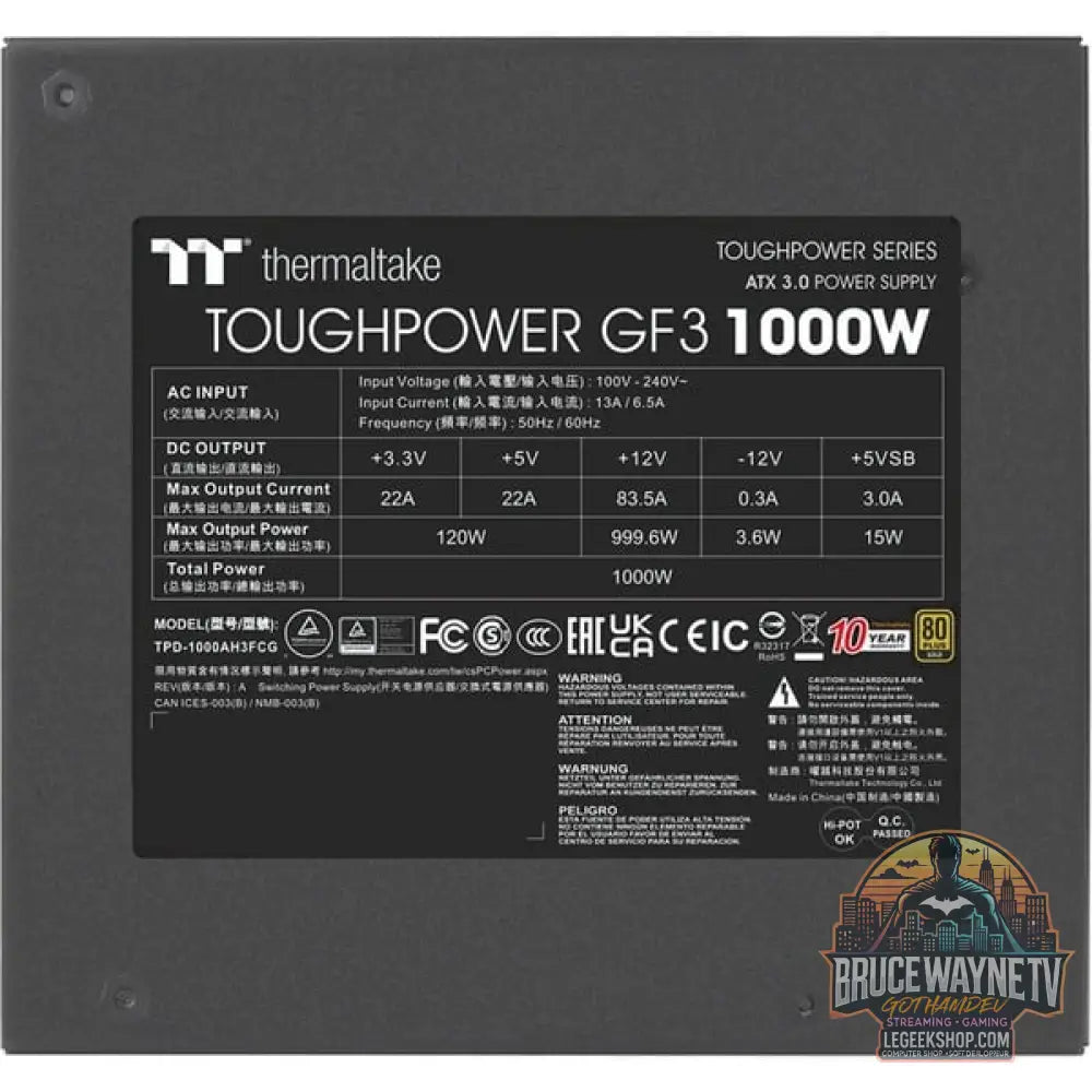 Thermaltake Toughpower GF3 1000W, alimentation PC - Thermaltake - vue 4