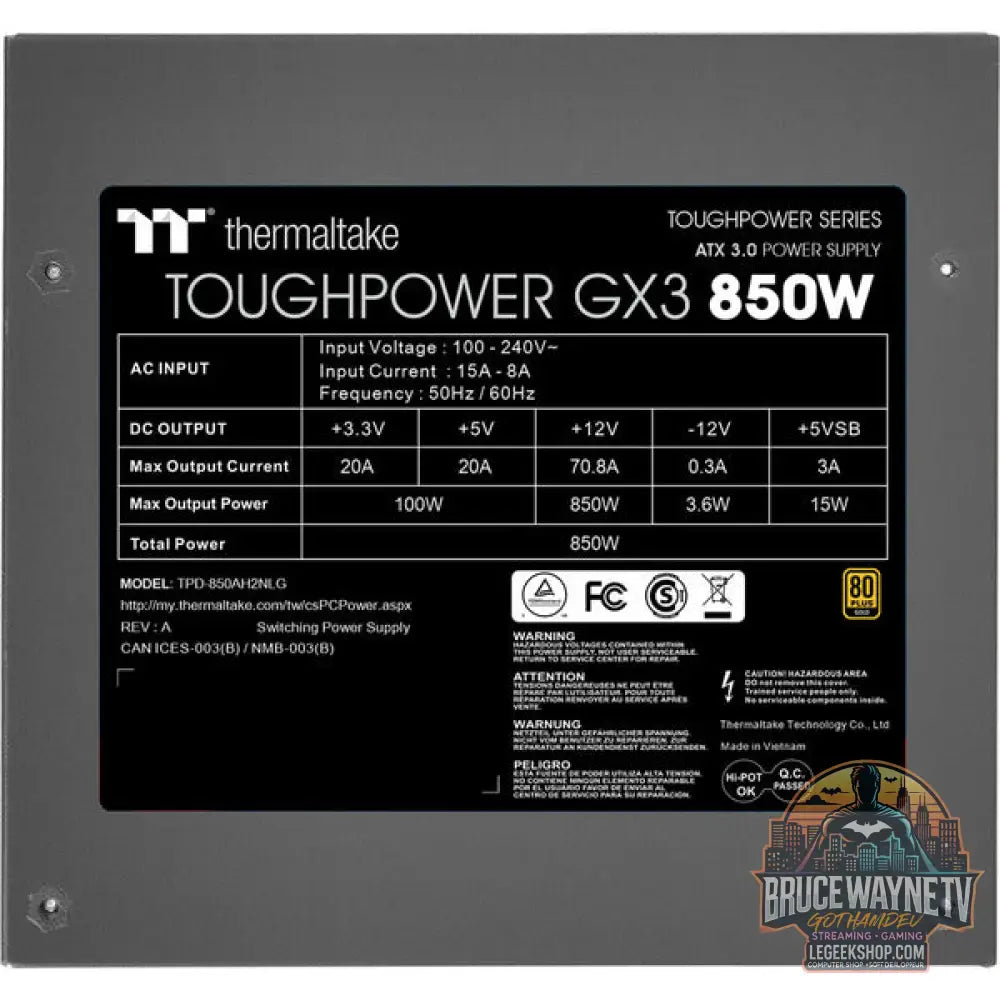 Thermaltake Toughpower GX3 850W, alimentation PC - Thermaltake - vue 5