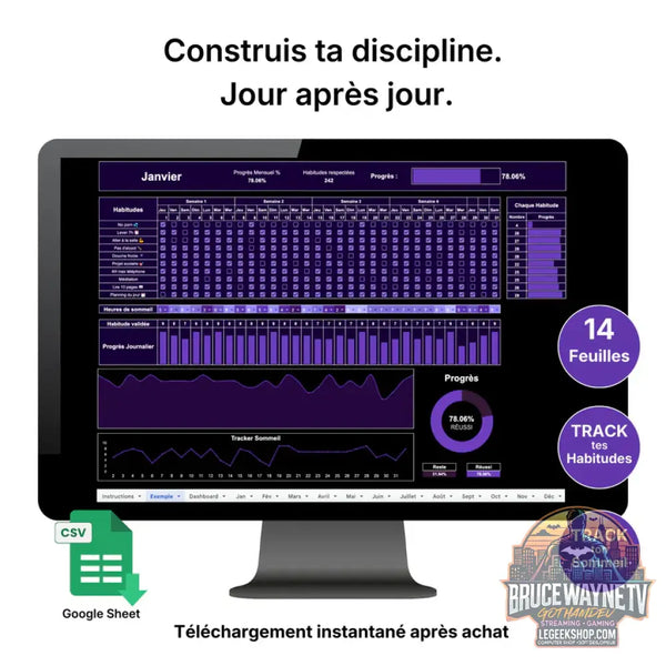 Tracker d’Habitude 2.0 Pro - Google Sheets par GothamDev - Google Sheets - Productivité