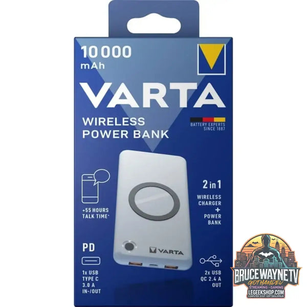 VARTA Wireless Powerbank 10.000 weiß, 10.000 mAh, Qi, Power Delivery, Quick Charge 3.0 - Stromquelle: USB-C, Micro-USB
