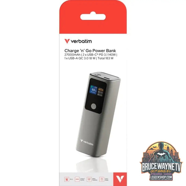 Verbatim Powerbank Charge 'n' Go 27.000mAh, 183 Watt grau, PD 3.1, Quick Charge 3.0 - Stromquelle: Steckdose, USB-C