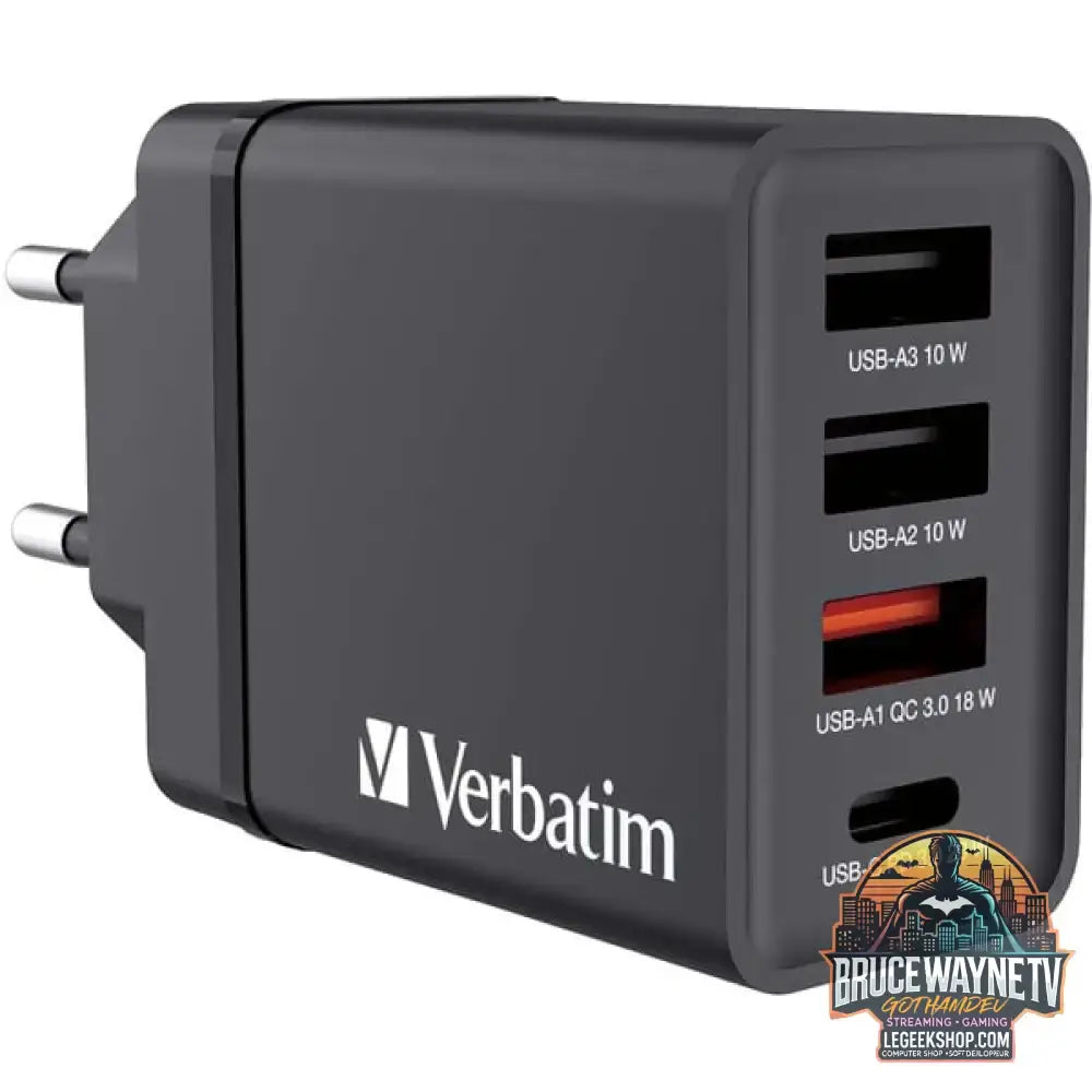 Verbatim Ladegerät 30W, 1x USB-C, 3x USB-A schwarz, PD 3.0, QC 3.0 - Verbatim - vue 2