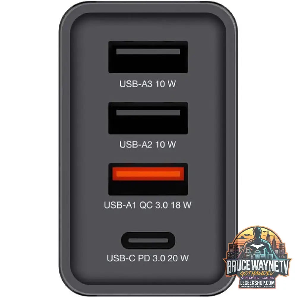 Verbatim Ladegerät 30W, 1x USB-C, 3x USB-A schwarz, PD 3.0, QC 3.0 - Verbatim - vue 3