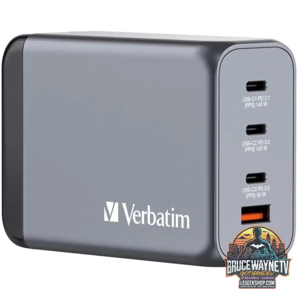 Verbatim GaN-Ladegerät 240W, 1x USB-A, 3x USB-C grau, PD 3.0, QC 3.0 - Verbatim - vue 4