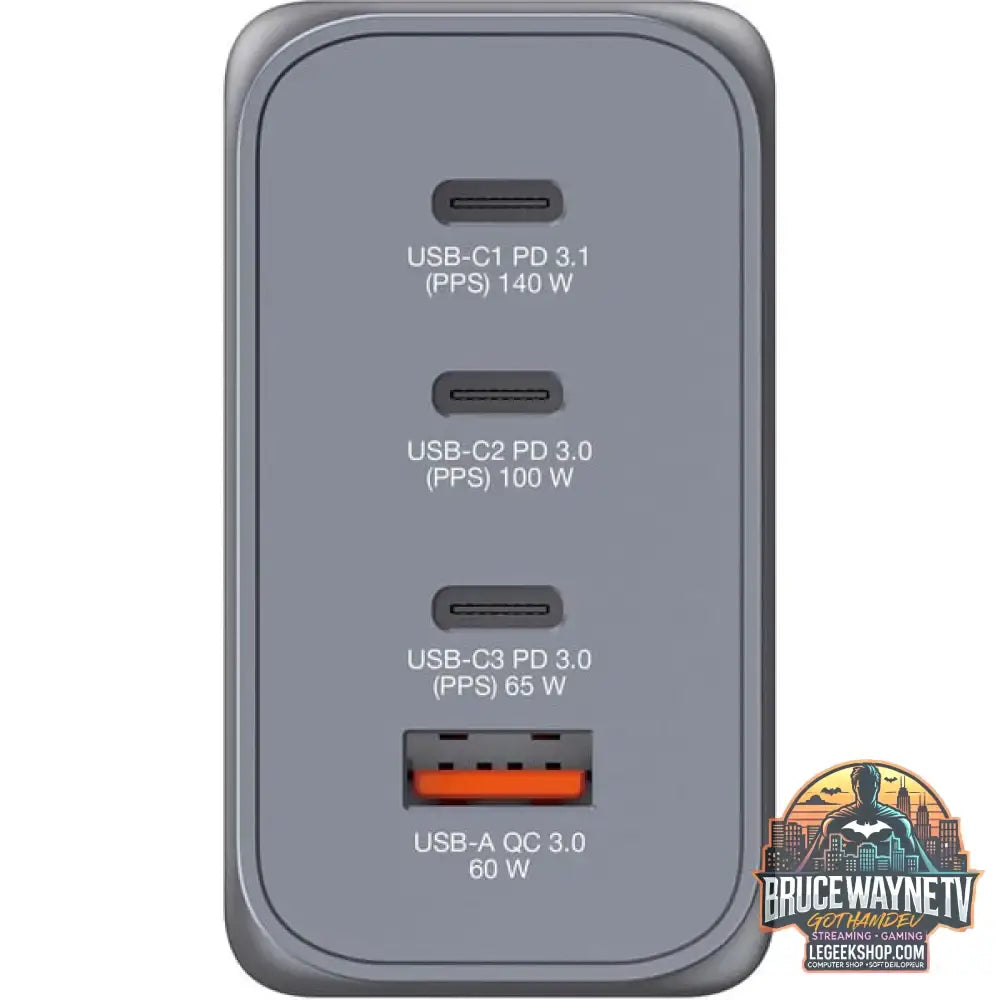 Verbatim GaN-Ladegerät 240W, 1x USB-A, 3x USB-C grau, PD 3.0, QC 3.0 - Verbatim - vue 5
