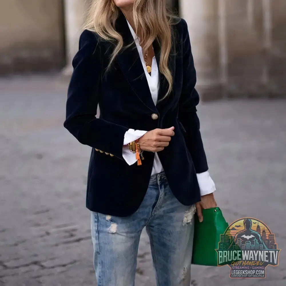 👔 Veste Blazer Femme Velours Col Revers Slim Élégante 👔 - Black / XL - Veste Blazer Femme