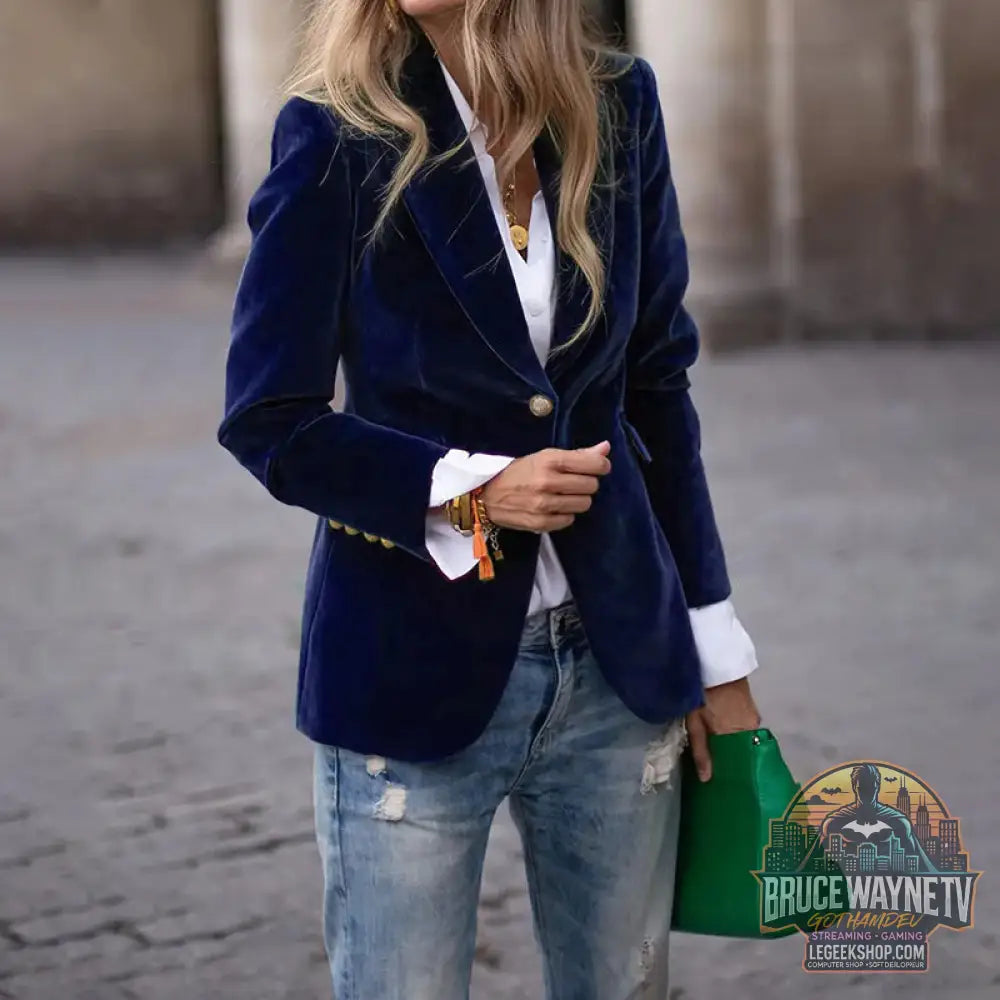 👔 Veste Blazer Femme Velours Col Revers Slim Élégante 👔 - Navy Blue / L - Veste Blazer Femme