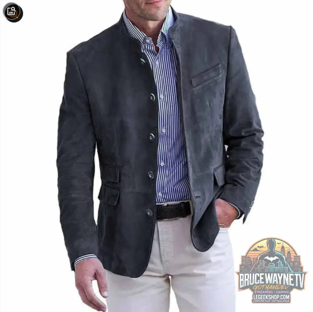 Veste Blazer Homme Business Casual Col Montant Automne Hiver Marron - Dark Grey / 2XL - Veste Homme