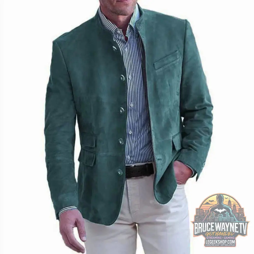 Veste Blazer Homme Business Casual Col Montant Automne Hiver Marron - Sky Blue / 2XL - Veste Homme