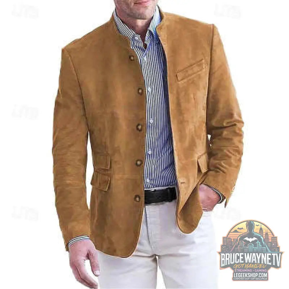 Veste Blazer Homme Business Casual Col Montant Automne Hiver Marron - Veste Homme
