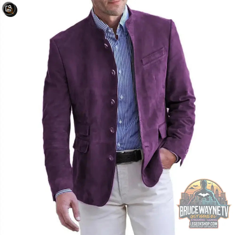 Veste Blazer Homme Business Casual Col Montant Automne Hiver Marron - Purple Blue / 2XL - Veste Homme