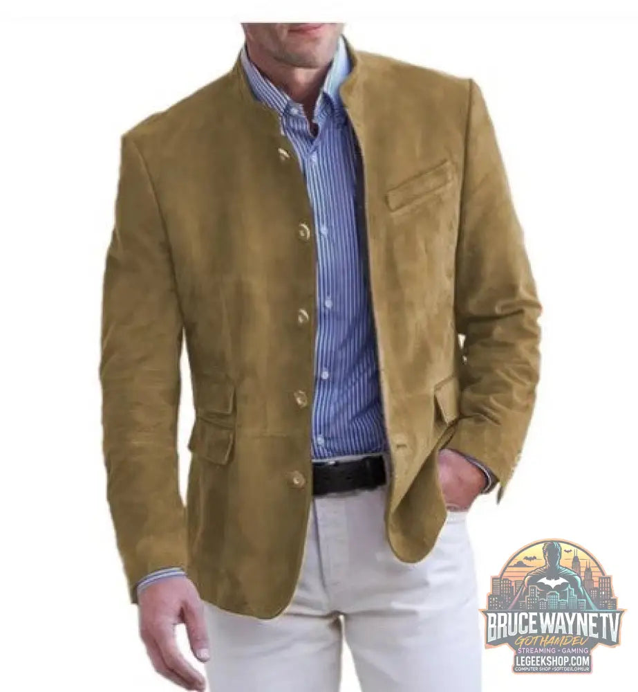 Veste Blazer Homme Business Casual Col Montant Automne Hiver Marron - Brown / S - Veste Homme