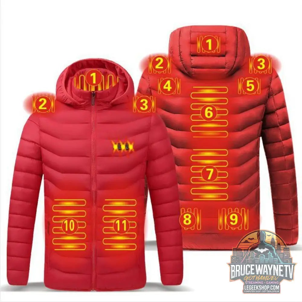Veste Chauffante Homme USB Rechargeable Hiver - Double switch 11zone red / M - Veste Chauffante Homme