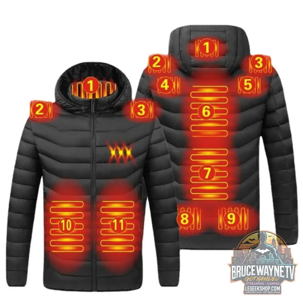 Veste Chauffante Homme USB Rechargeable Hiver - Double switch 11zone black / M - Veste Chauffante Homme