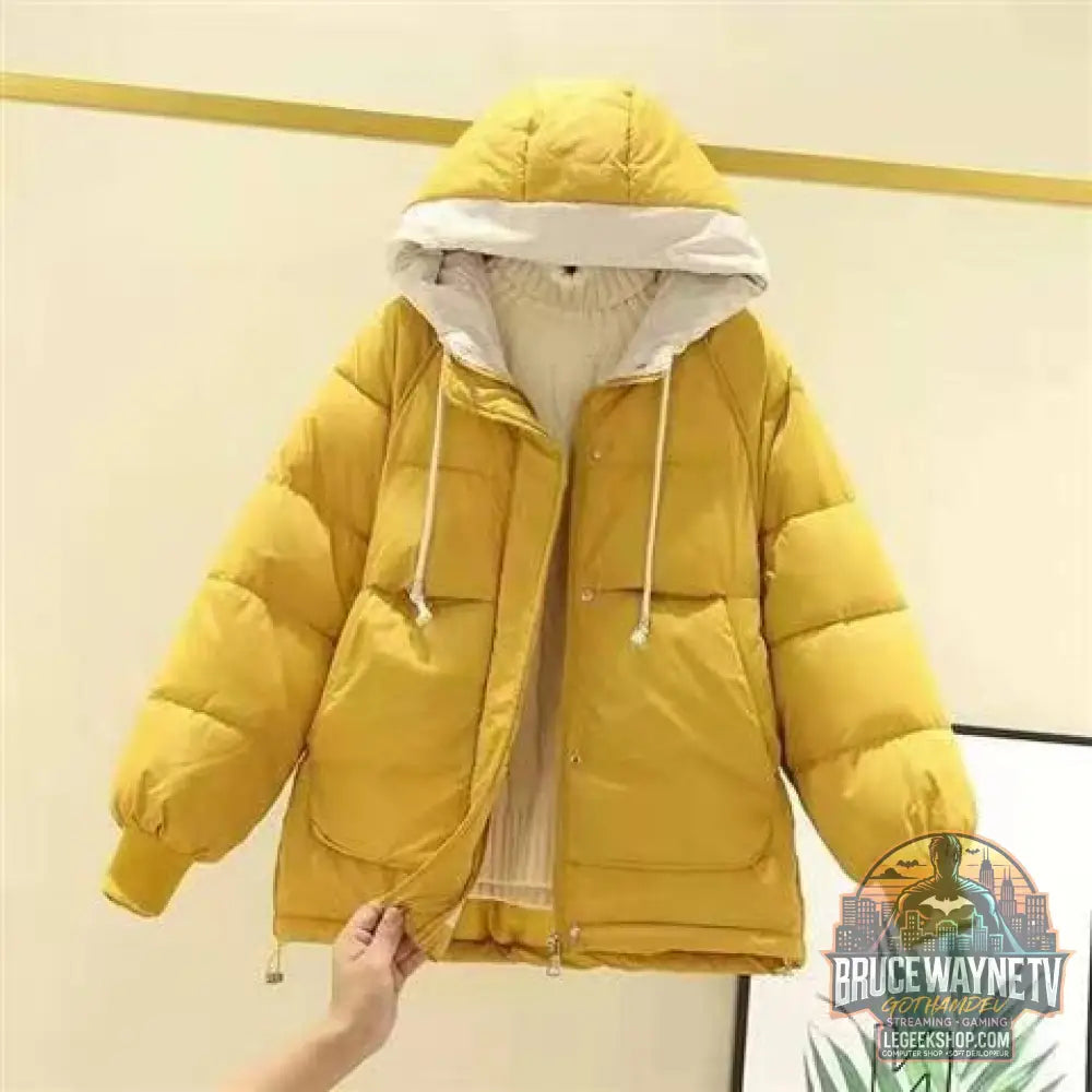 Veste Courte Femme Hiver Rembourrée Coton Style Étudiant - Yellow / L - Veste Femme
