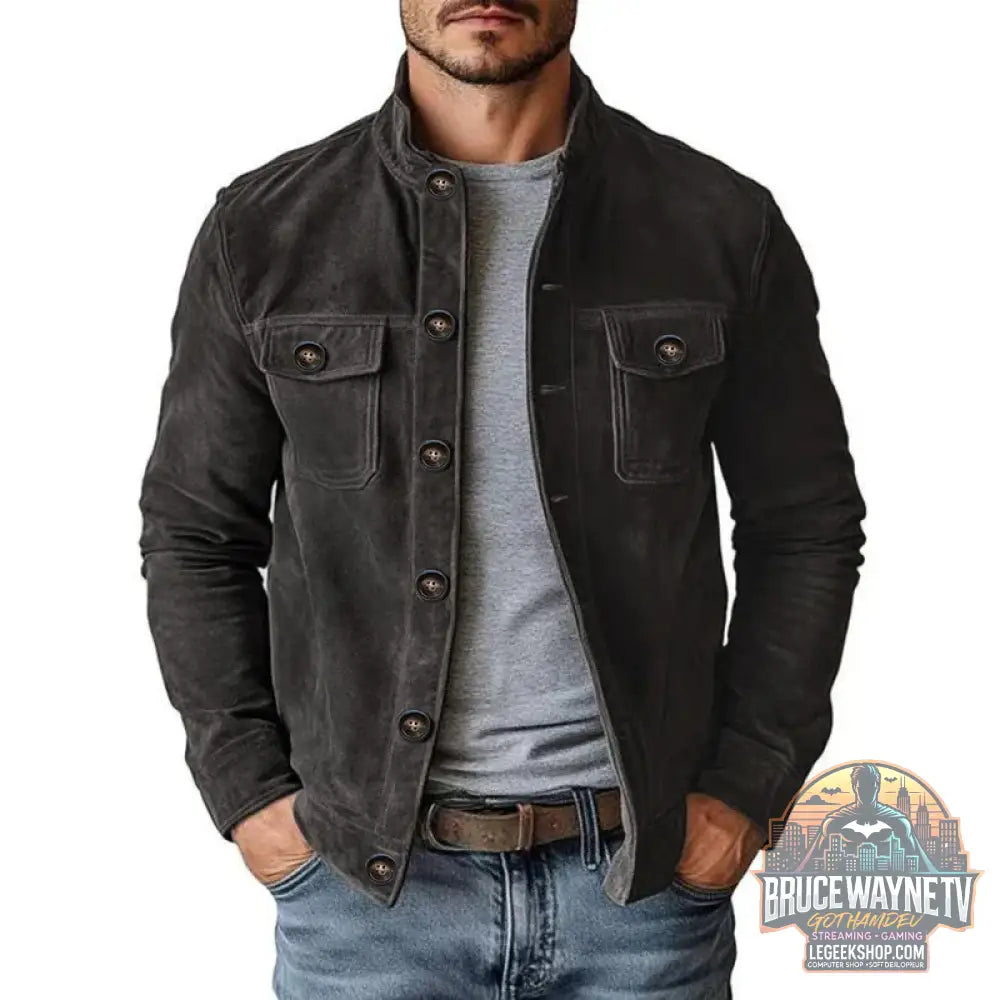 Veste Daim Homme - Col Rabattu Bouton Cargo Automne Hiver - 01 Dark Grey / S - Veste Homme