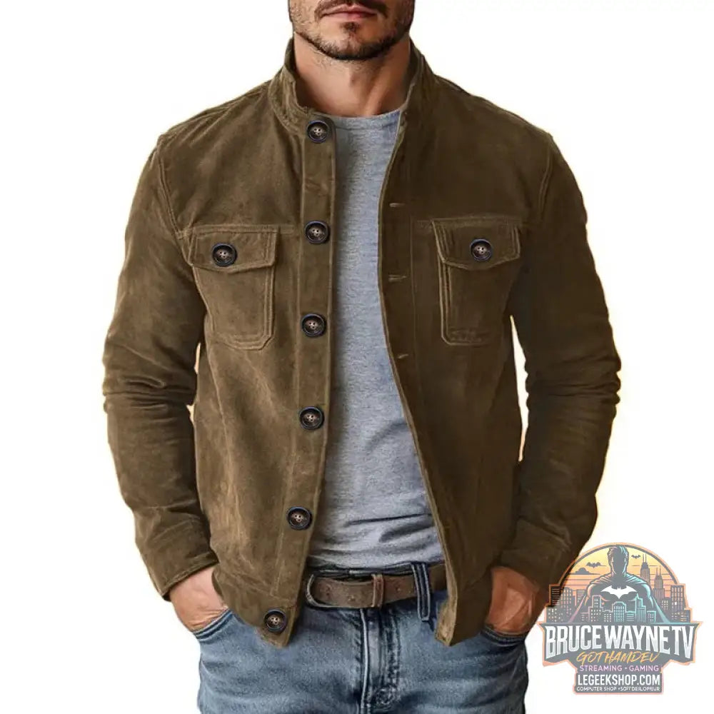 Veste Daim Homme - Col Rabattu Bouton Cargo Automne Hiver - 02 Dark Brown / S - Veste Homme