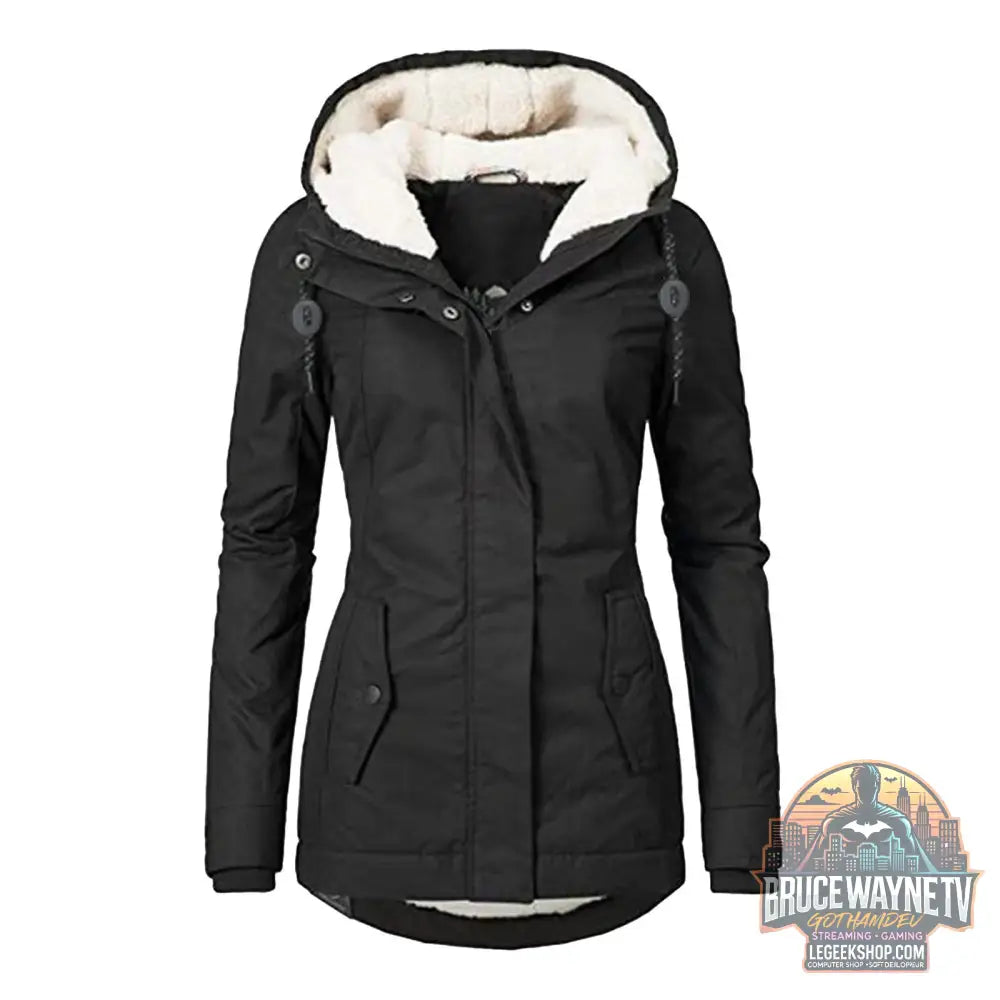 Veste Hiver Capuche Polaire Chaude Poches Zip Femme - Black Cap String Clip / 3XL - Veste Femme