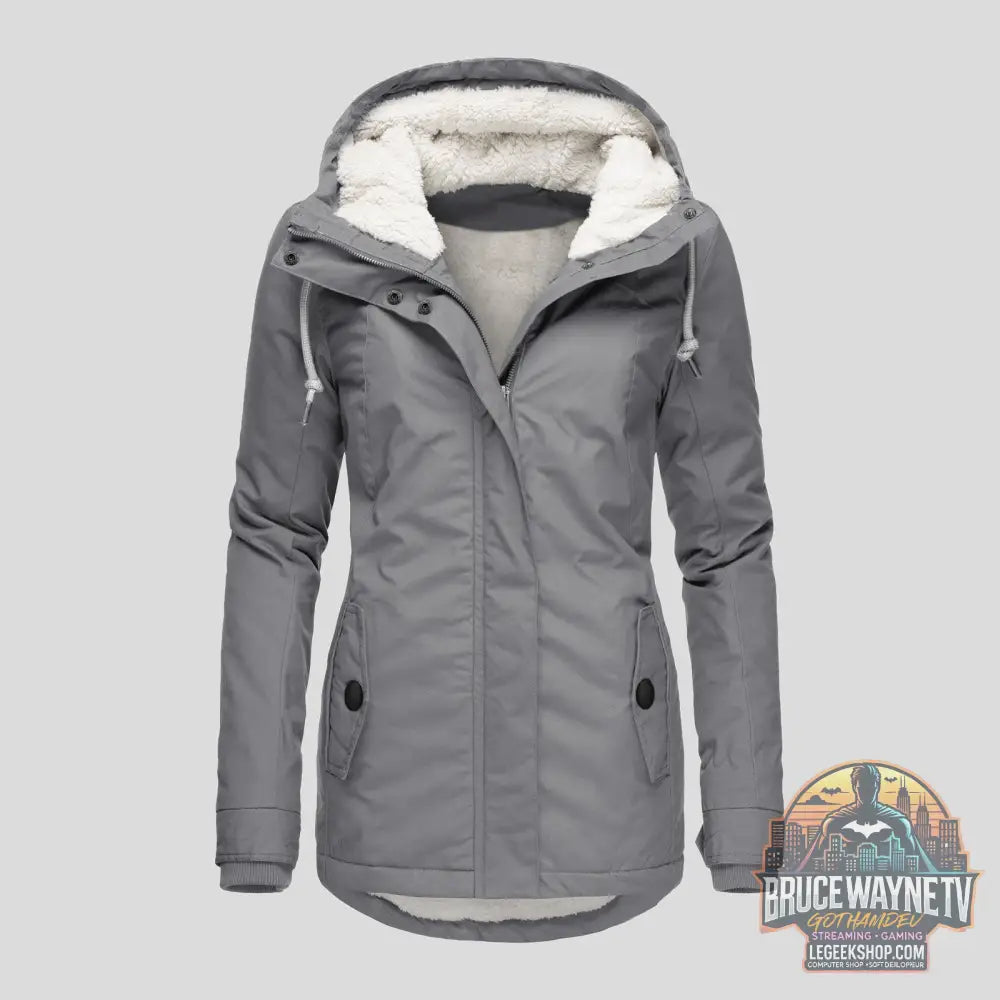 Veste Hiver Capuche Polaire Chaude Poches Zip Femme - Gray / 3XL - Veste Femme