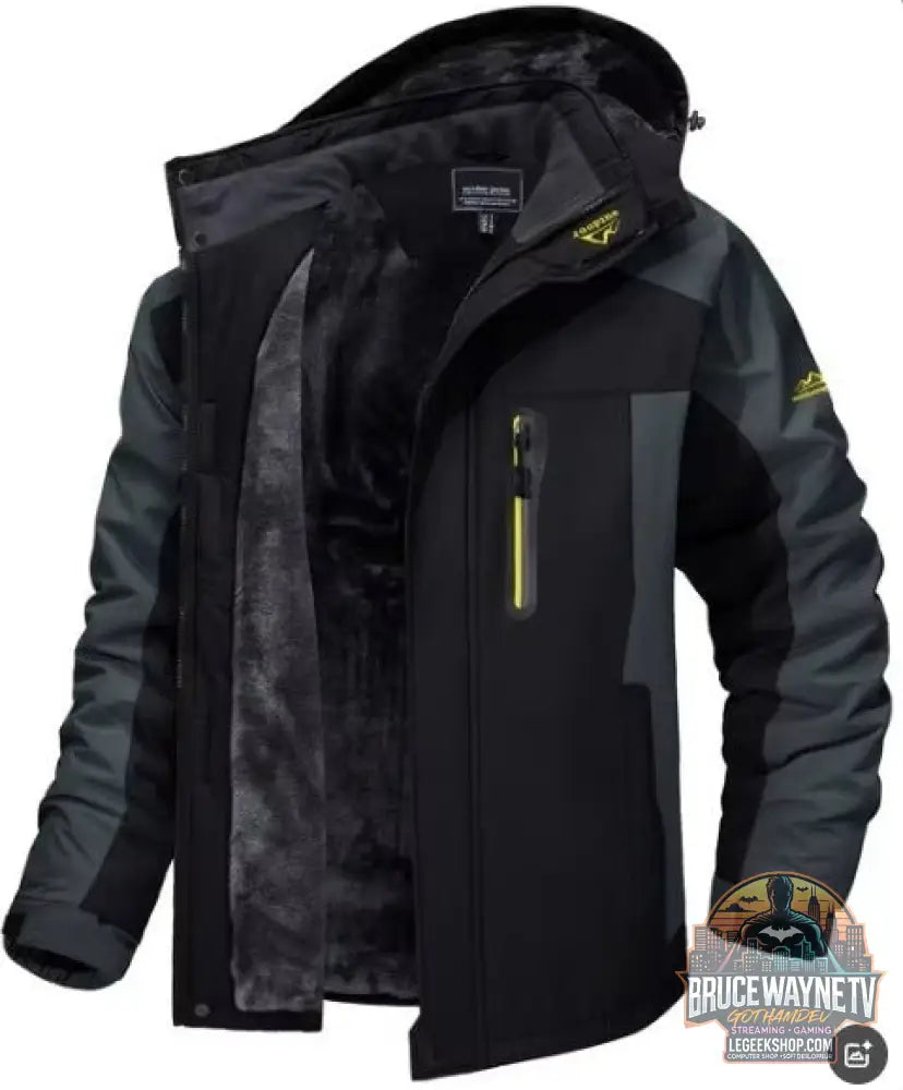 Veste Hiver Homme Capuche Polaire Imperméable Coupe-Vent - Black and gray / XL - Veste Homme