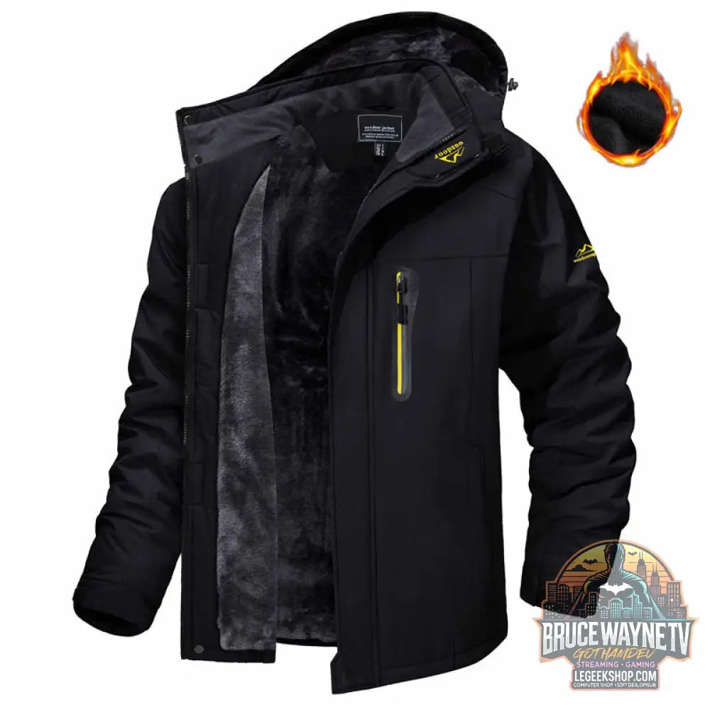 Veste Hiver Homme Capuche Polaire Imperméable Coupe-Vent - black / S - Veste Homme