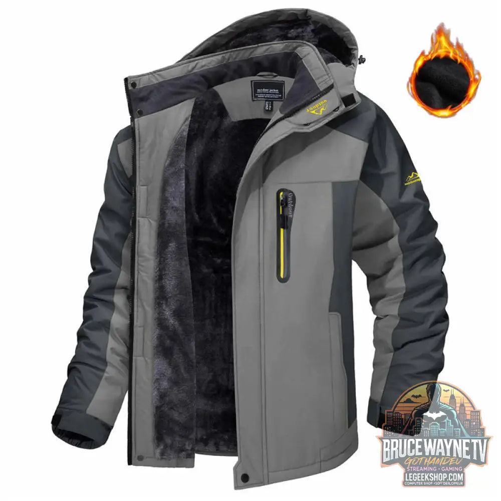 Veste Hiver Homme Capuche Polaire Imperméable Coupe-Vent - Light Gray / XL - Veste Homme