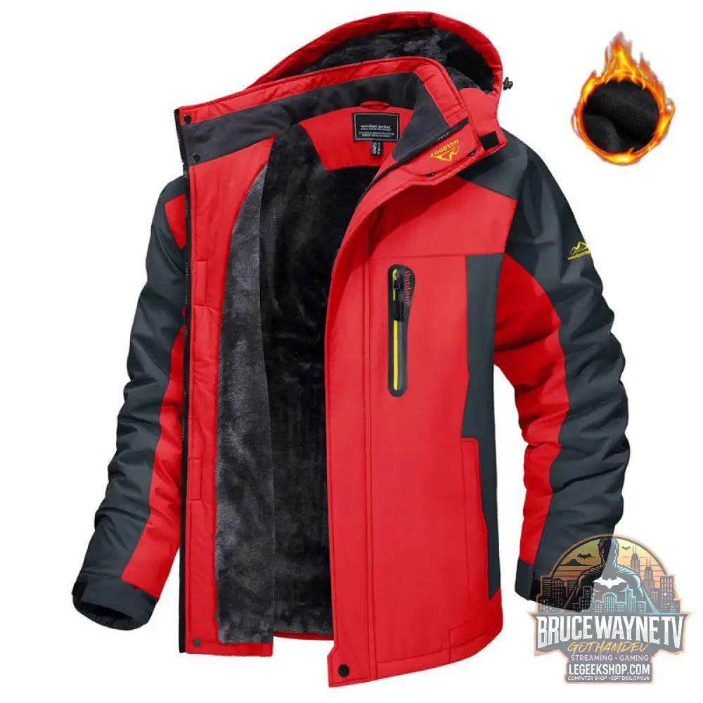 Veste Hiver Homme Capuche Polaire Imperméable Coupe-Vent - Red / XL - Veste Homme