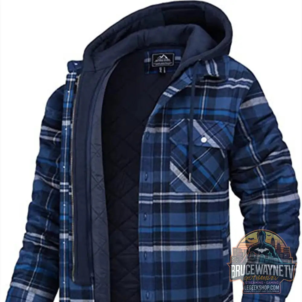 🧥 Veste Homme Carreaux Capuche Rembourrée Hiver Chaud 🧥 - Navy Blue / S - Veste Homme