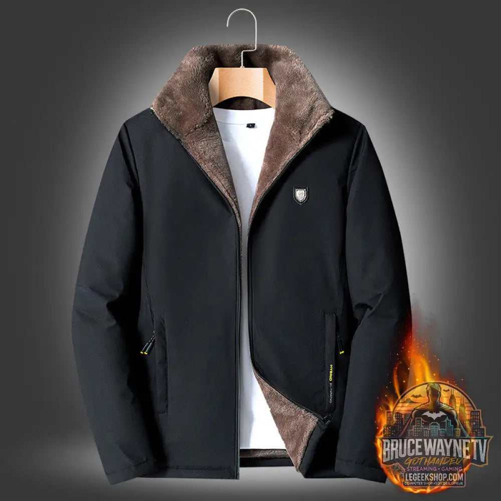 Veste Homme Casual Col Montant Zip Printemps Automne - Black plus cashmere / M - Veste Homme