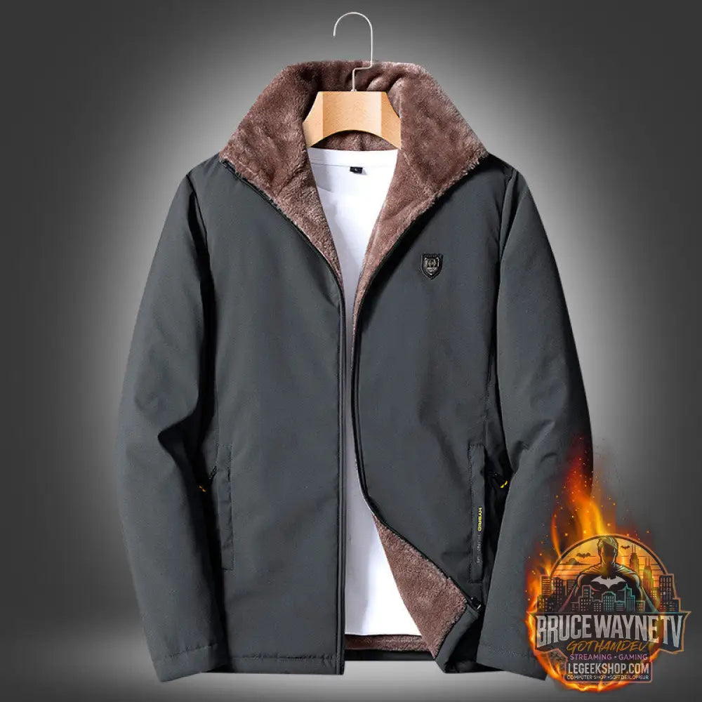 Veste Homme Casual Col Montant Zip Printemps Automne - Grey plus velvet / M - Veste Homme